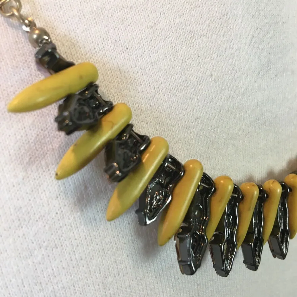 Rhinestone Necklace 21 Inch Gold Tone Chain Yellow Spike Statement Necklace
